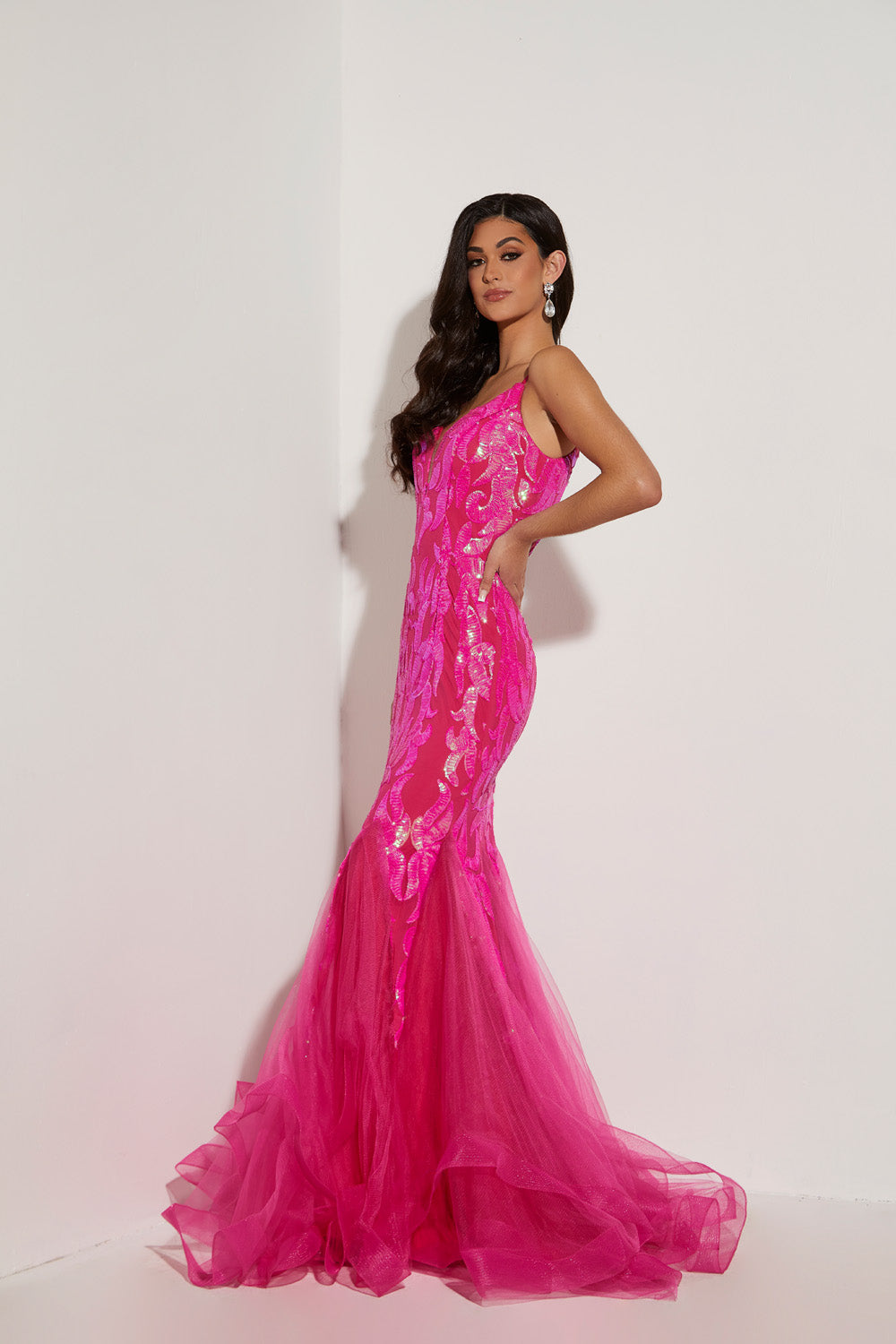 Jasz Couture 7443 prom dress images. Jasz Couture 7443 is available in these colors: Fuchsia, Ocean Blue, Pink, Orange, Sky Blue, Yellow, Black Silver.