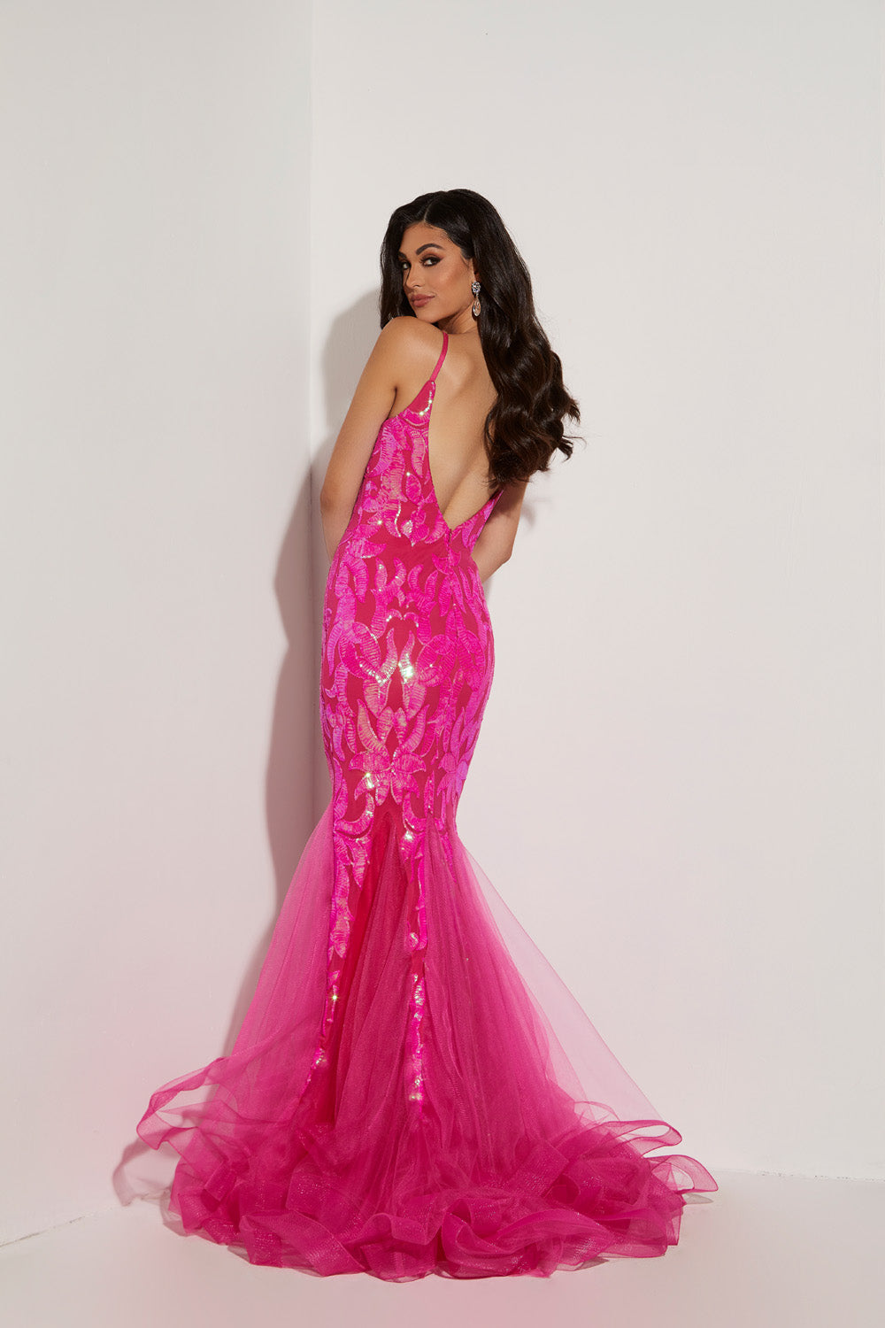Jasz Couture 7443 prom dress images. Jasz Couture 7443 is available in these colors: Fuchsia, Ocean Blue, Pink, Orange, Sky Blue, Yellow, Black Silver.