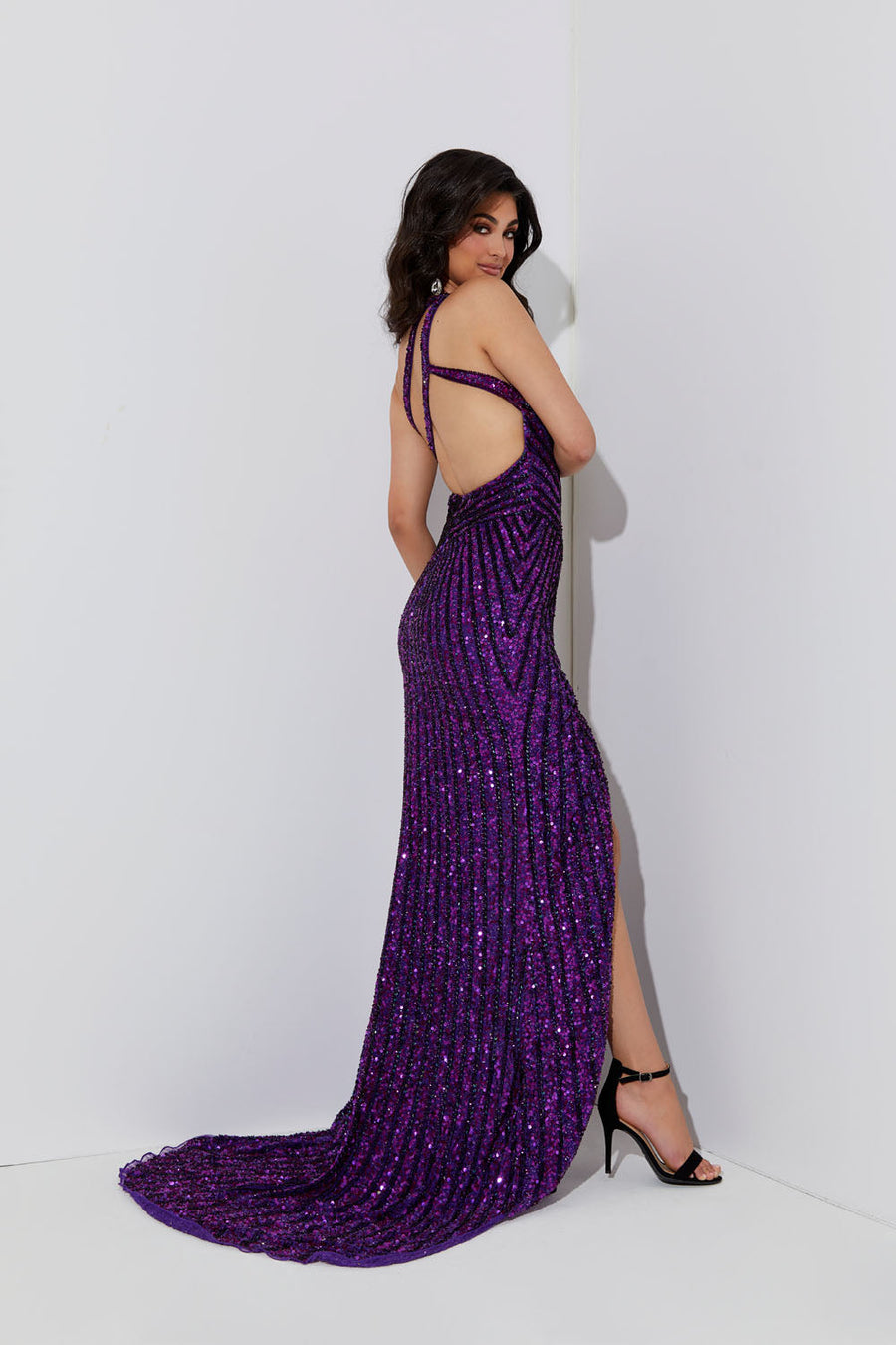 Jasz Couture 7559 prom dress images.  Jasz Couture 7559 is available in these colors: Black Gunmetal, Purple.
