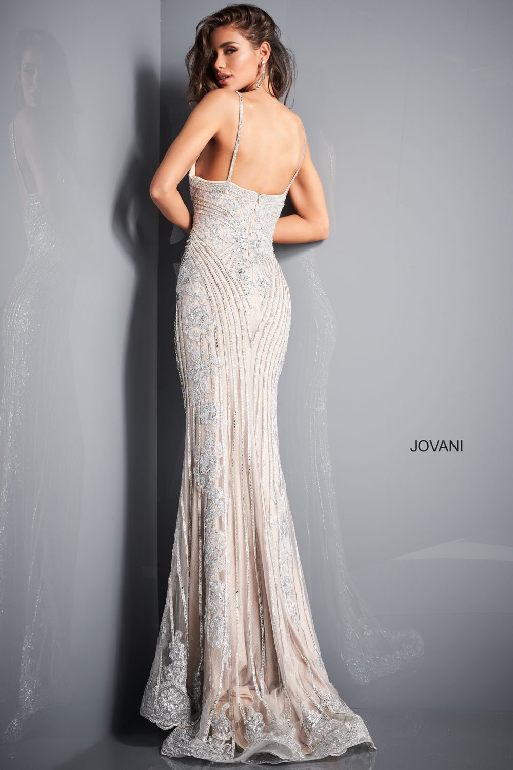Jovani 05752 prom dress images. Jovani 05752 is available in these colors: Silver Nude.