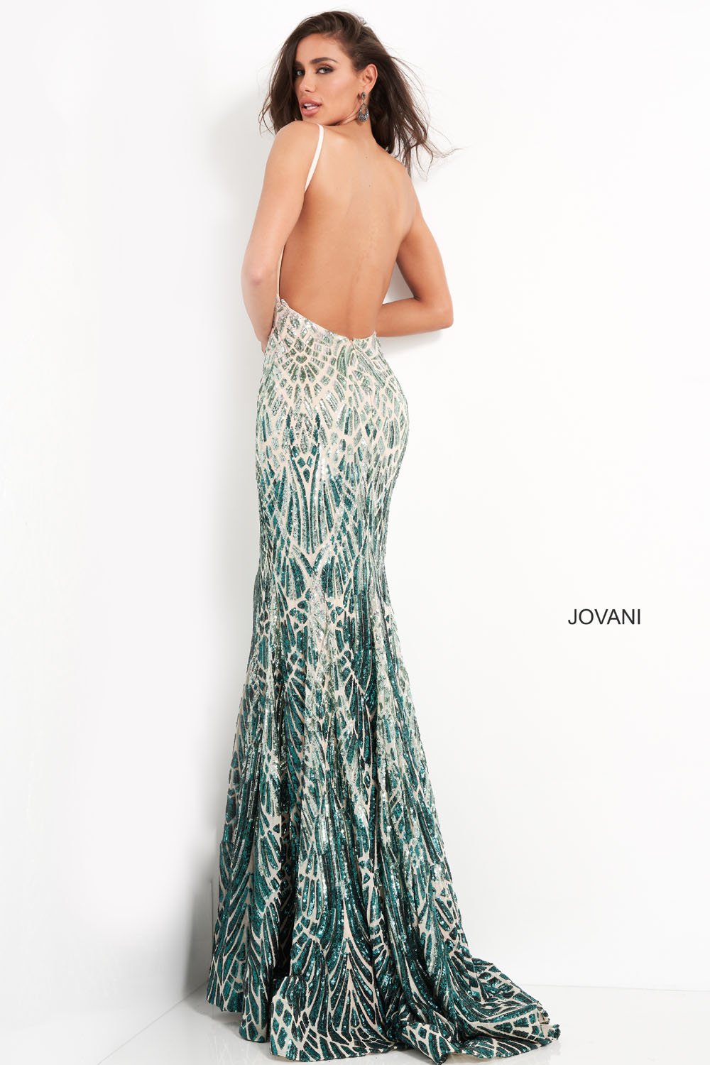Jovani 06450 prom dress images. Jovani 06450 is available in these colors: Silver Green, Silver Cafe.