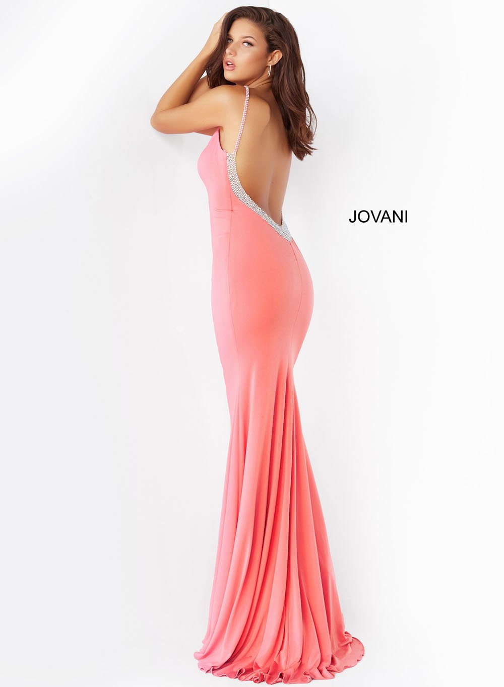 Jovani 07297 prom dress images. Jovani style 07297 is available in these colors: Light Blue, Hot Pink, Navy, White, Black.