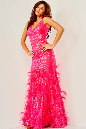 Jovani 07808 Fuchsia prom dress images.  Jovani style 07808 is available in these colors: Fuchsia, Ivory.