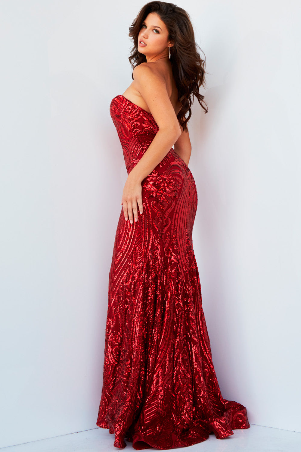 Jovani 09695 Red prom dress images. Jovani style 09695 is available in these colors: Hot Pink, Ivory, Navy, Red.