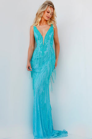 Jovani 22712 Turquoise prom dress images.  Jovani style 22712 is available in these colors: Fuchsia, Turquoise.