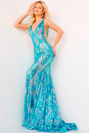 Jovani 22770 Iridescent Jade prom dress images.  Jovani style 22770 is available in these colors: Iridescent Hot Pink, Iridescent Jade.