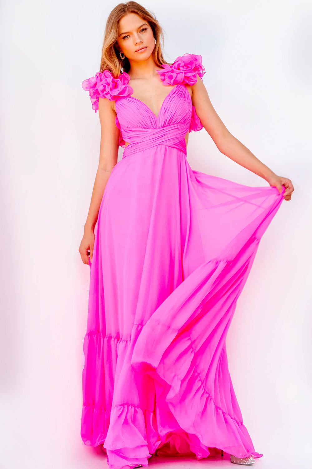 green emerald velvet dress Luscious Light Pink High-Neck Maxi Dress With Drop-Waist And Bow Det – Club  L London main image 1