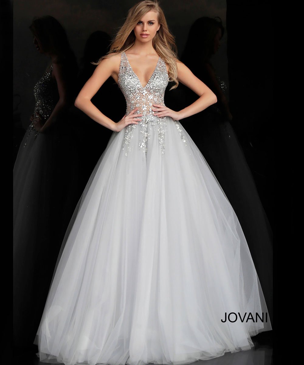Jovani 65379 prom dress images. Jovani 65379 is available in these colors: Grey, Lilac.