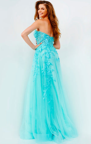 Jovani JVN05811  prom dress images.  Jovani style JVN05811 is available in these colors: Turquoise, Fuchsia, Lilac, Mint, Yellow.