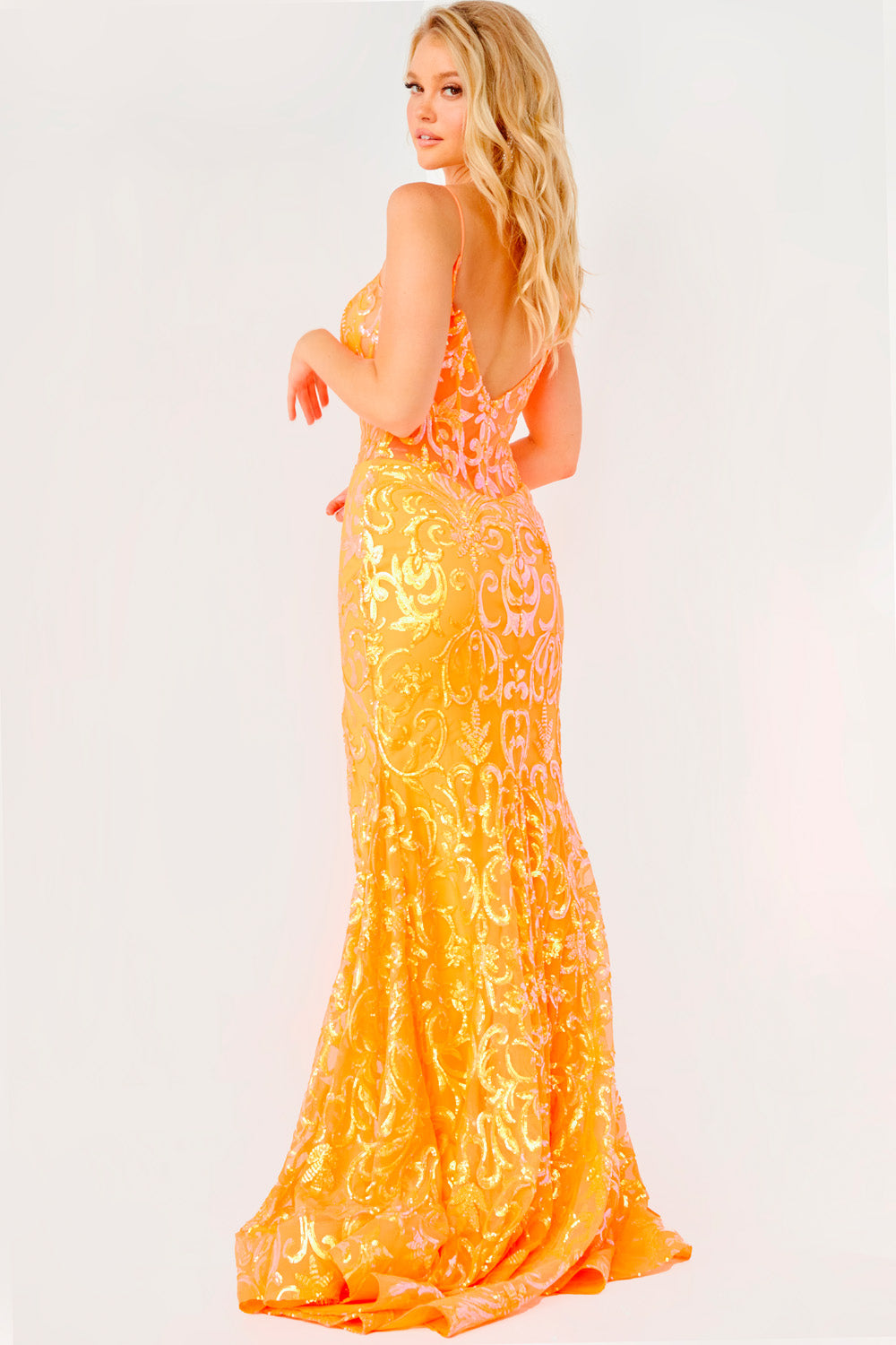 open lace back dress Ava Presley Striped Mermaid Prom Dress 40119