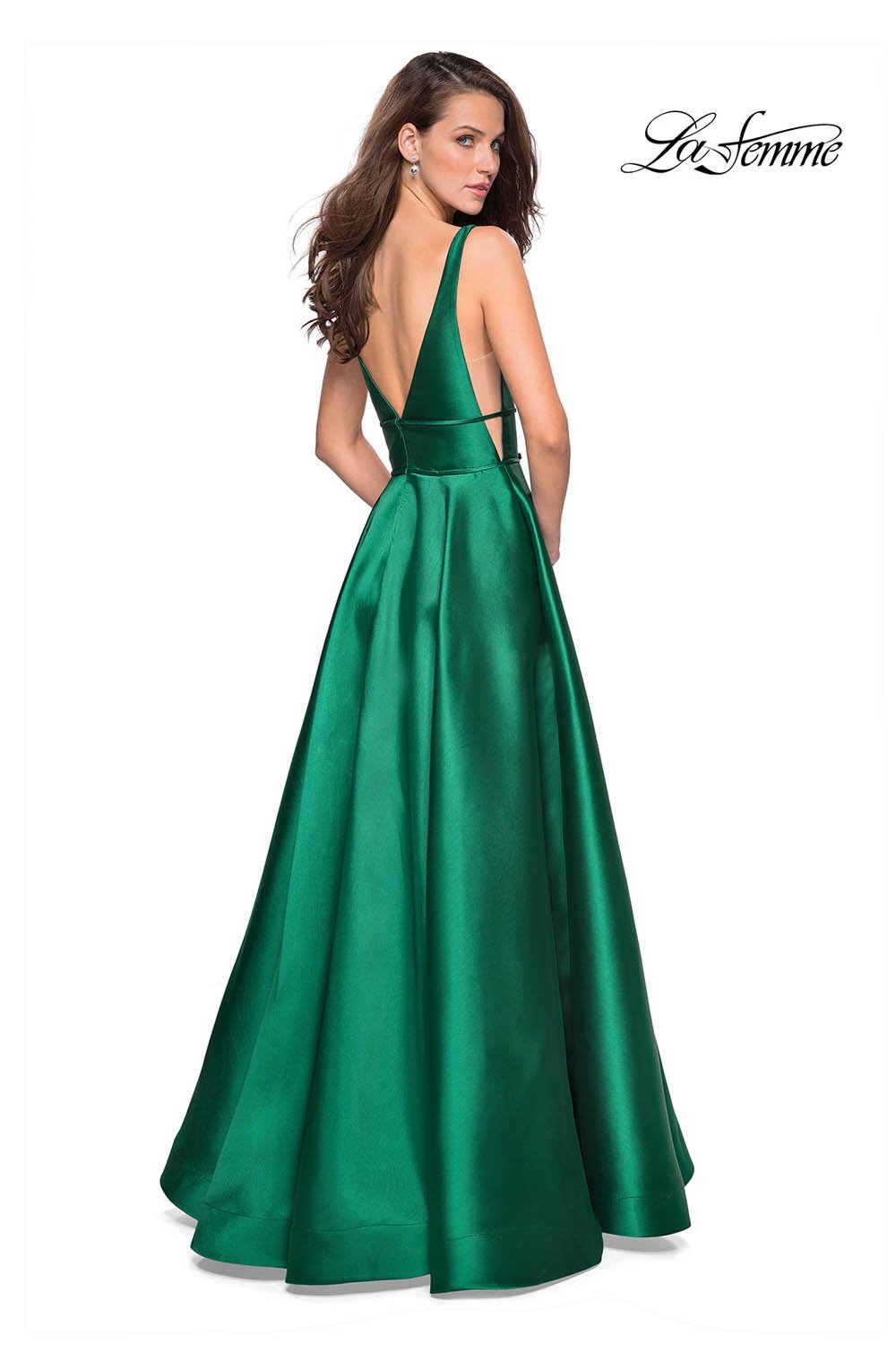 La Femme 26768 prom dress images. La Femme 26768 is available in these colors: Bright Pink, Emerald, Pale Yellow, Sapphire Blue.