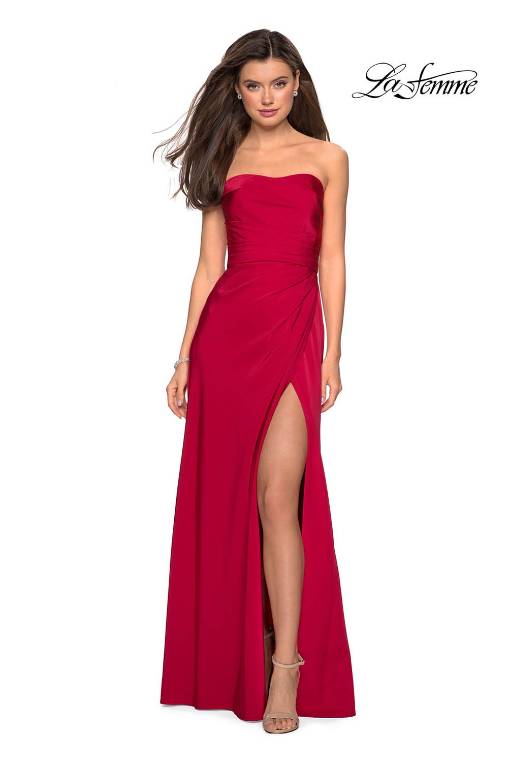 La Femme 26794 prom dress images. La Femme 26794 is available in these colors: Blush, Burgundy, Sapphire Blue, Silver.