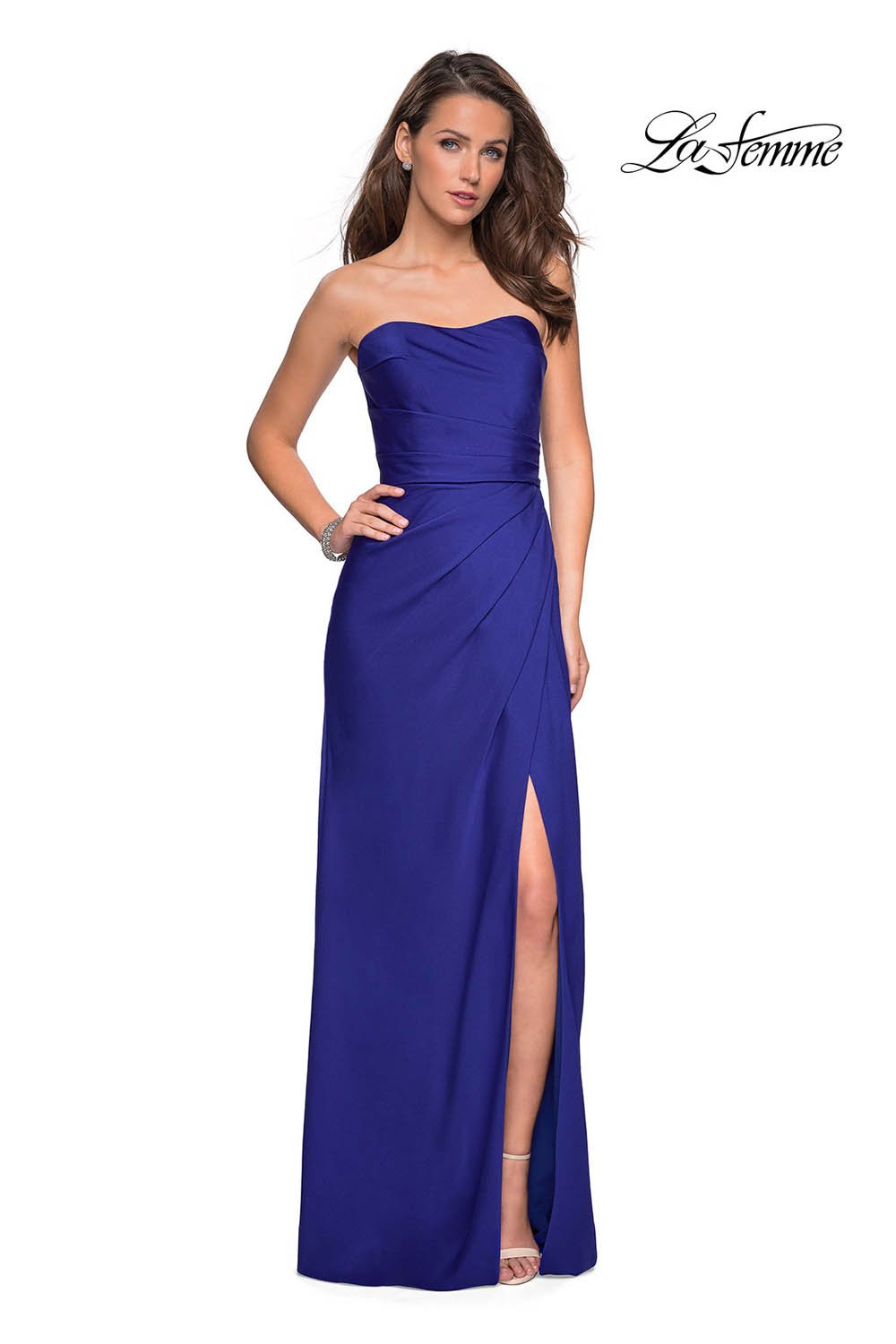 La Femme 26794 prom dress images. La Femme 26794 is available in these colors: Blush, Burgundy, Sapphire Blue, Silver.