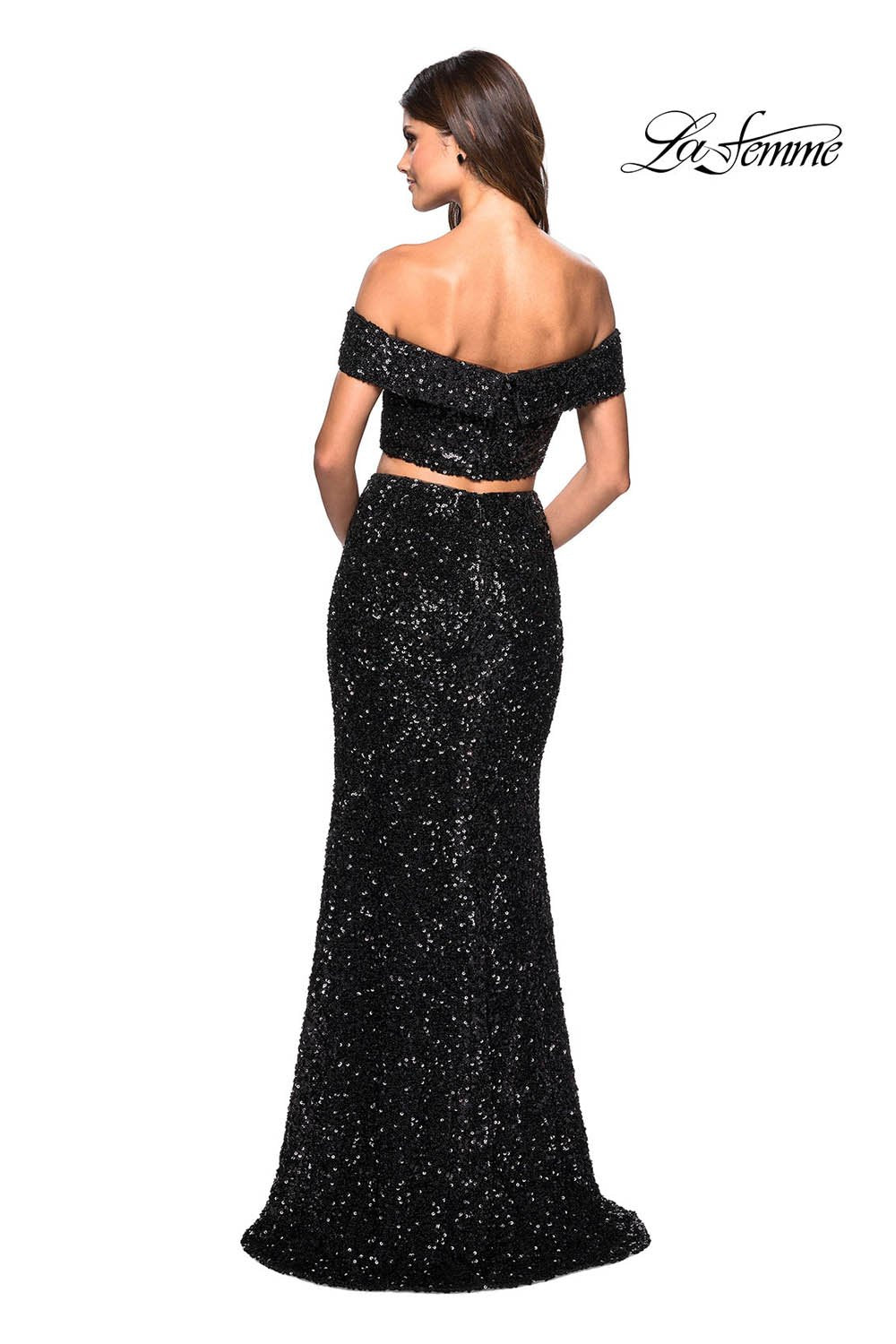 La Femme 27020 prom dress images. La Femme 27020 is available in these colors: Black, Fuchsia.