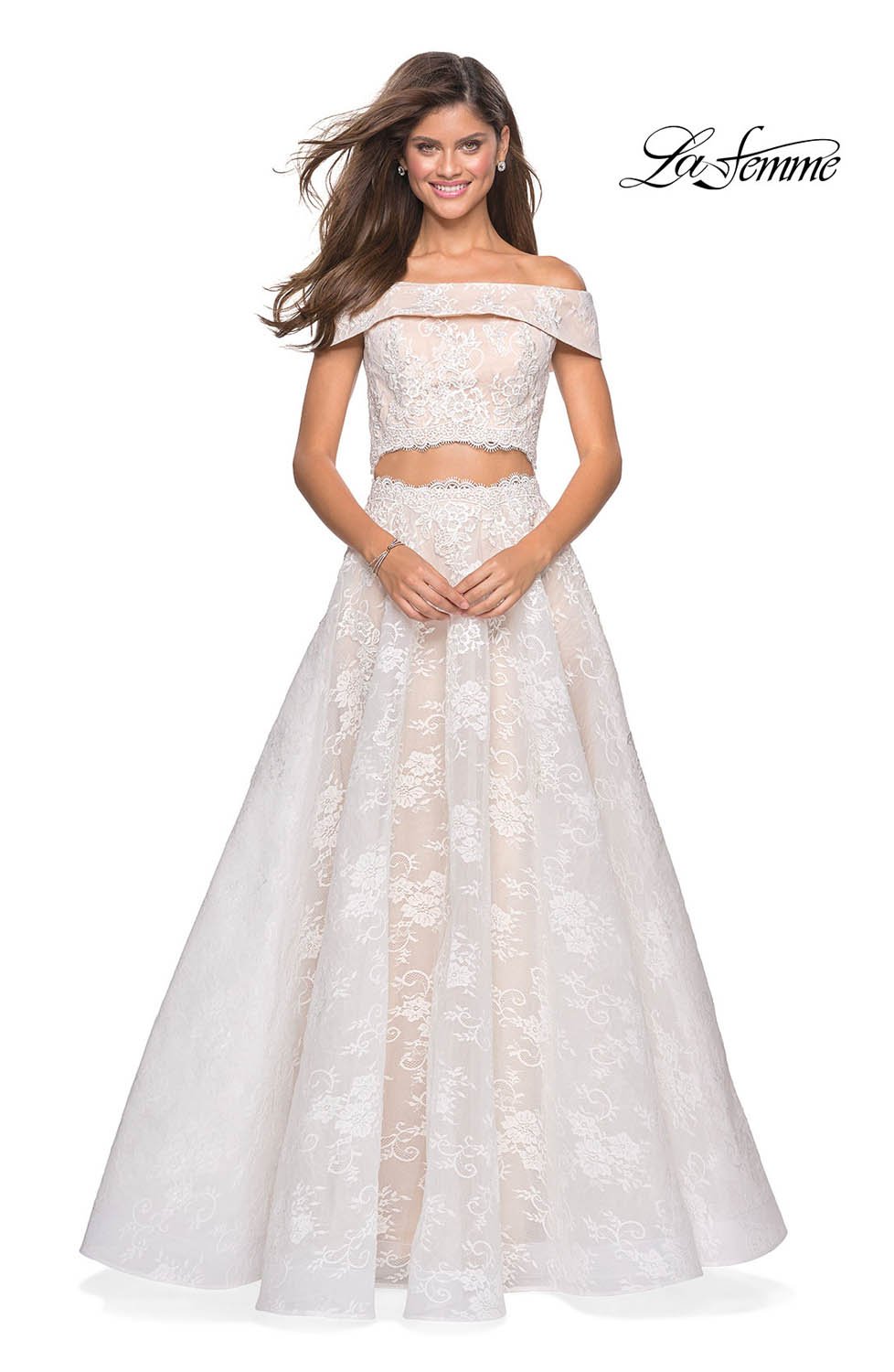 La Femme 27028 prom dress images. La Femme 27028 is available in these colors: Burgundy, Navy, White Nude.