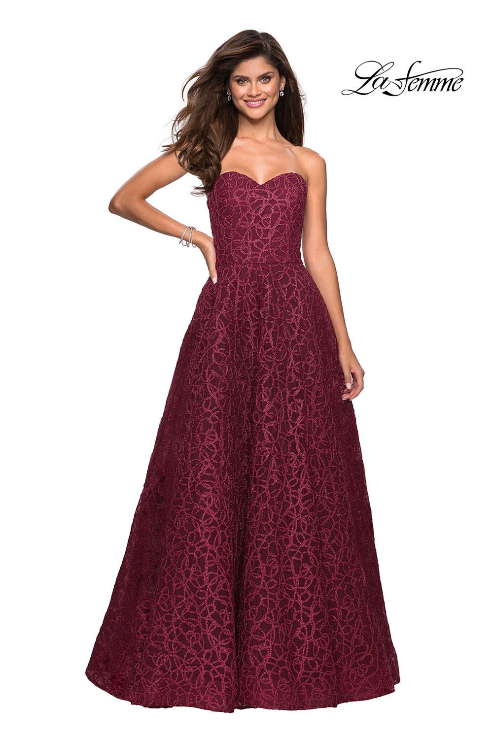 La Femme 27063 prom dress images. La Femme 27063 is available in these colors: Black, Burgundy, Light Gold, Light Pink.