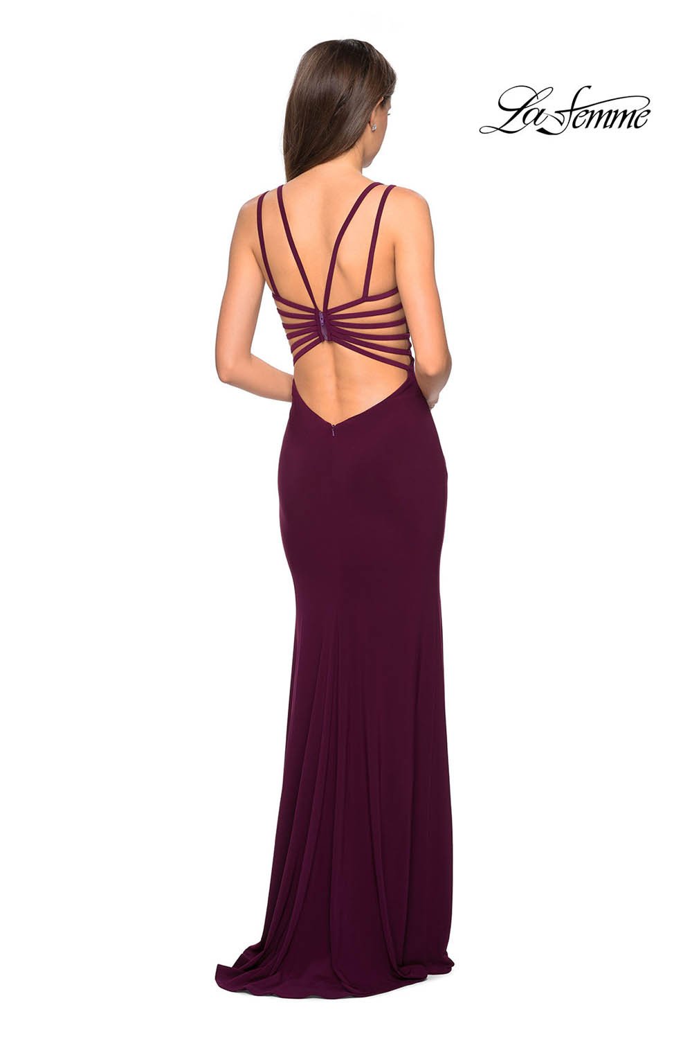 La Femme 27072 prom dress images. La Femme 27072 is available in these colors: Black, Dark Berry, Royal Blue, White.