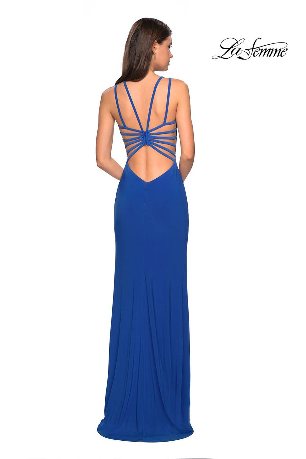La Femme 27072 prom dress images. La Femme 27072 is available in these colors: Black, Dark Berry, Royal Blue, White.