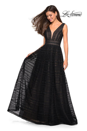 La Femme 27074 prom dress images.  La Femme 27074 is available in these colors: Black Nude, Ivory.