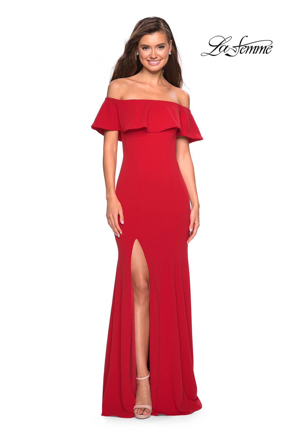 La Femme 27096 prom dress images. La Femme 27096 is available in these colors: Black, Red, White.