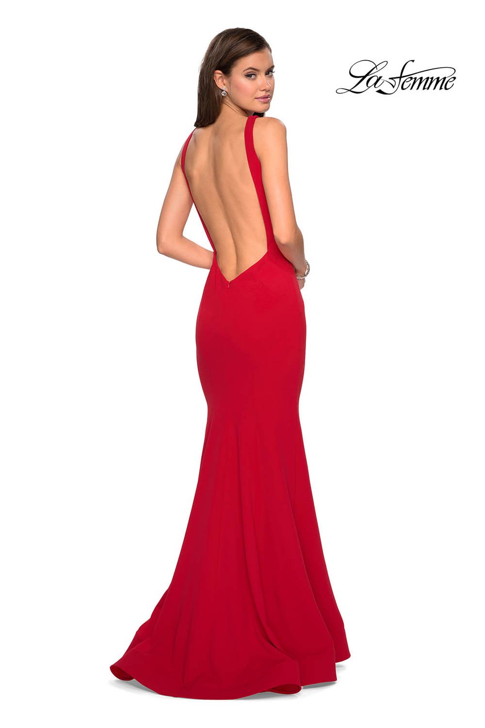 La Femme 27124 prom dress images. La Femme 27124 is available in these colors: Black, Red, Sapphire Blue, White.