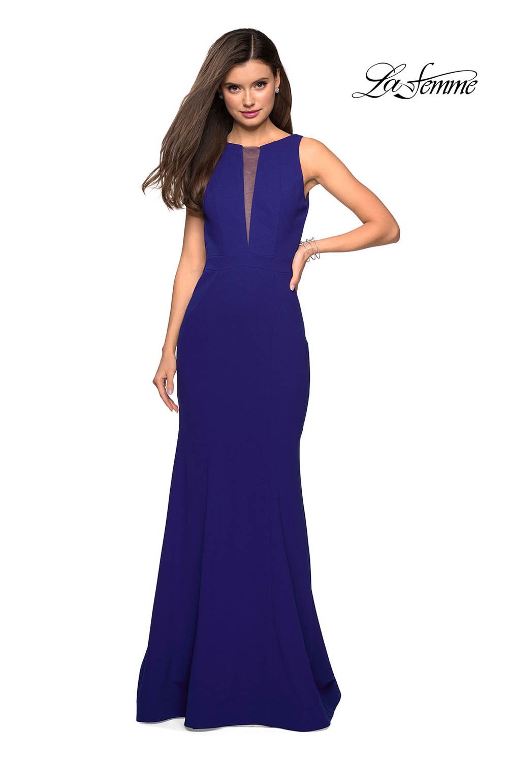 La Femme 27124 prom dress images. La Femme 27124 is available in these colors: Black, Red, Sapphire Blue, White.