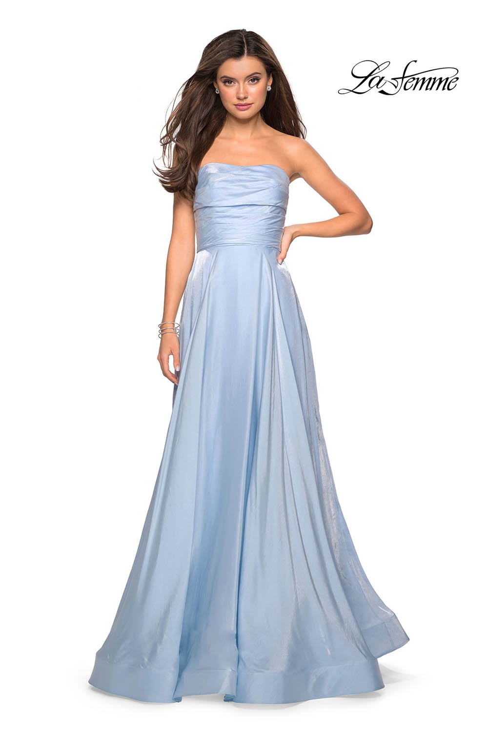 La Femme 27130 prom dress images. La Femme 27130 is available in these colors: Cloud Blue, Dark Berry, Lavender, Teal.