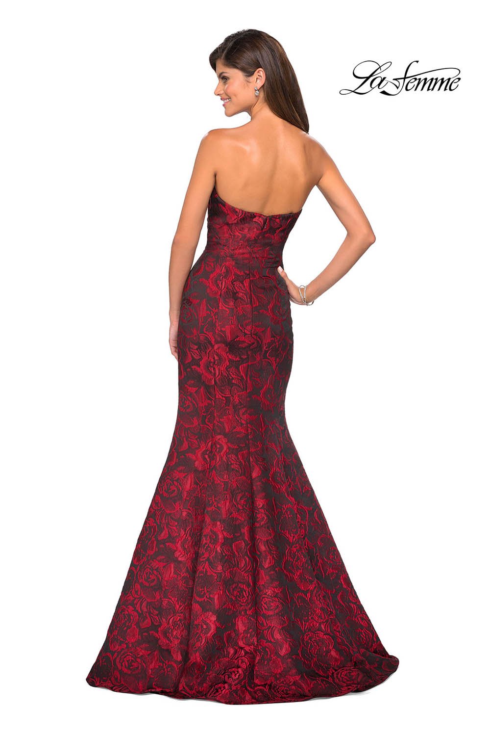 La Femme 27149 prom dress images. La Femme 27149 is available in these colors: Black, Red, Royal Blue.