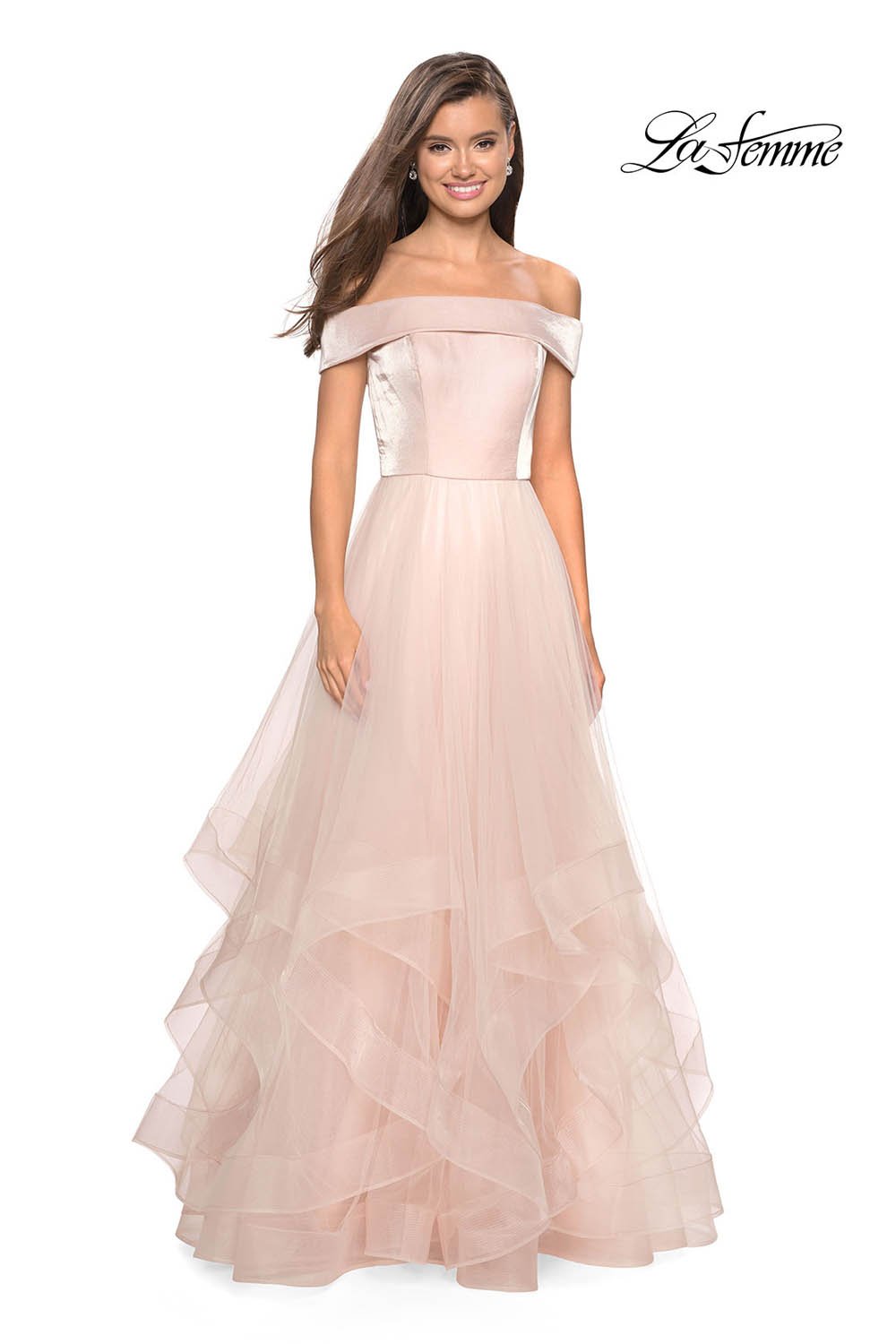 La Femme 27224 prom dress images. La Femme 27224 is available in these colors: Black, Blush, White.