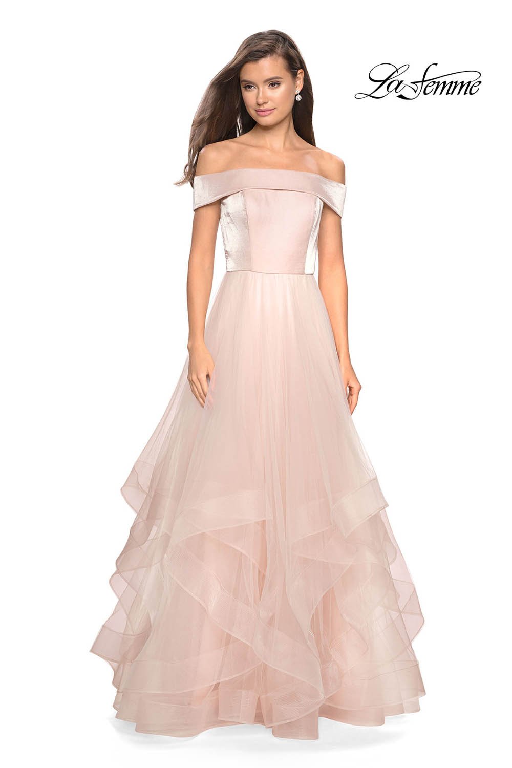 La Femme 27224 prom dress images. La Femme 27224 is available in these colors: Black, Blush, White.