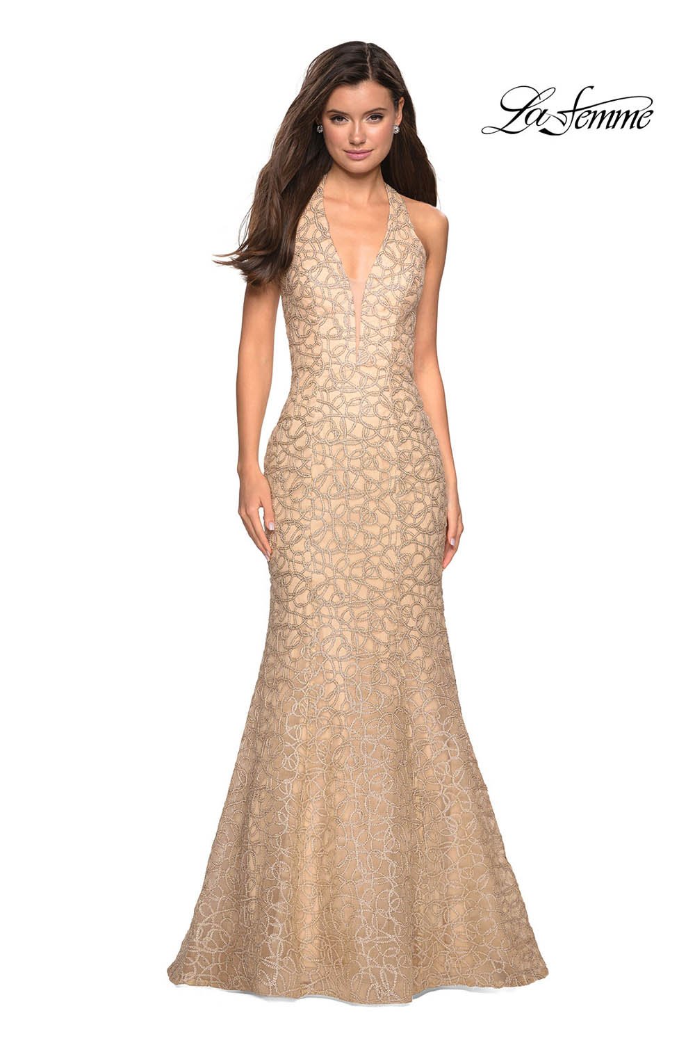 La Femme 27228 prom dress images. La Femme 27228 is available in these colors: Black, Burgundy, Light Gold, Light Pink.