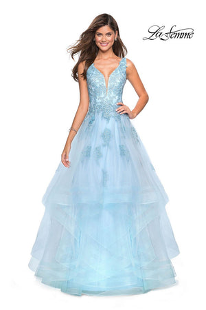 La Femme 27256 prom dress images.  La Femme 27256 is available in these colors: Light Blue, Mauve, Silver.