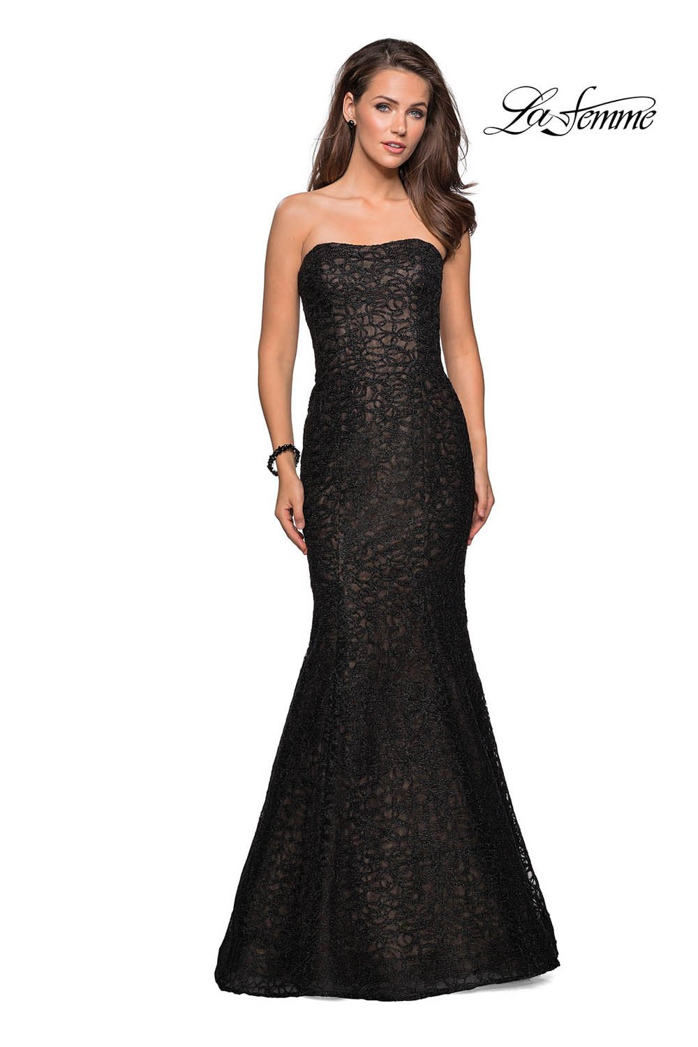 La Femme 27267 prom dress images. La Femme 27267 is available in these colors: Black, Light Gold, Light Pink, Navy.