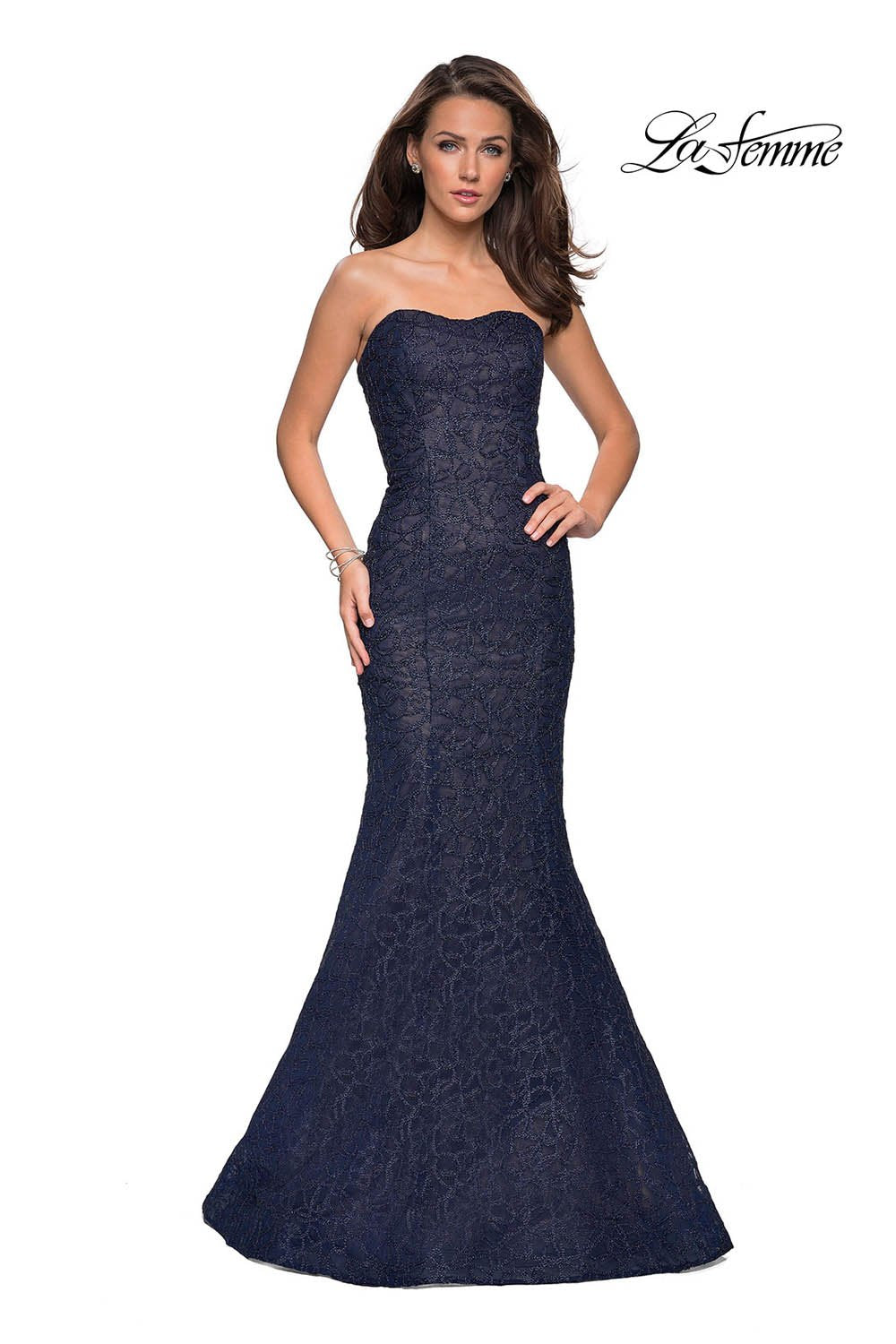 La Femme 27267 prom dress images. La Femme 27267 is available in these colors: Black, Light Gold, Light Pink, Navy.