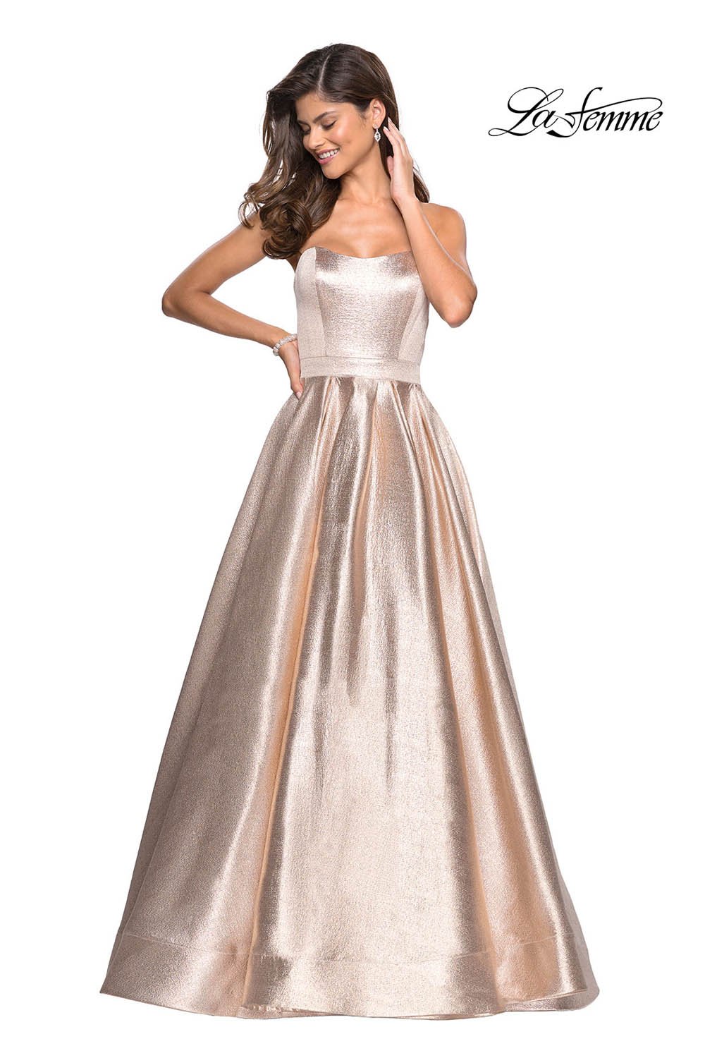 La Femme 27280 prom dress images. La Femme 27280 is available in these colors: Black, Rose Gold.