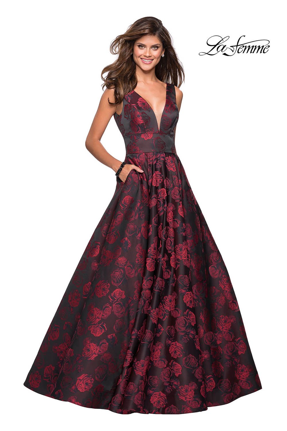 La Femme 27298 prom dress images. La Femme 27298 is available in these colors: Red Black.