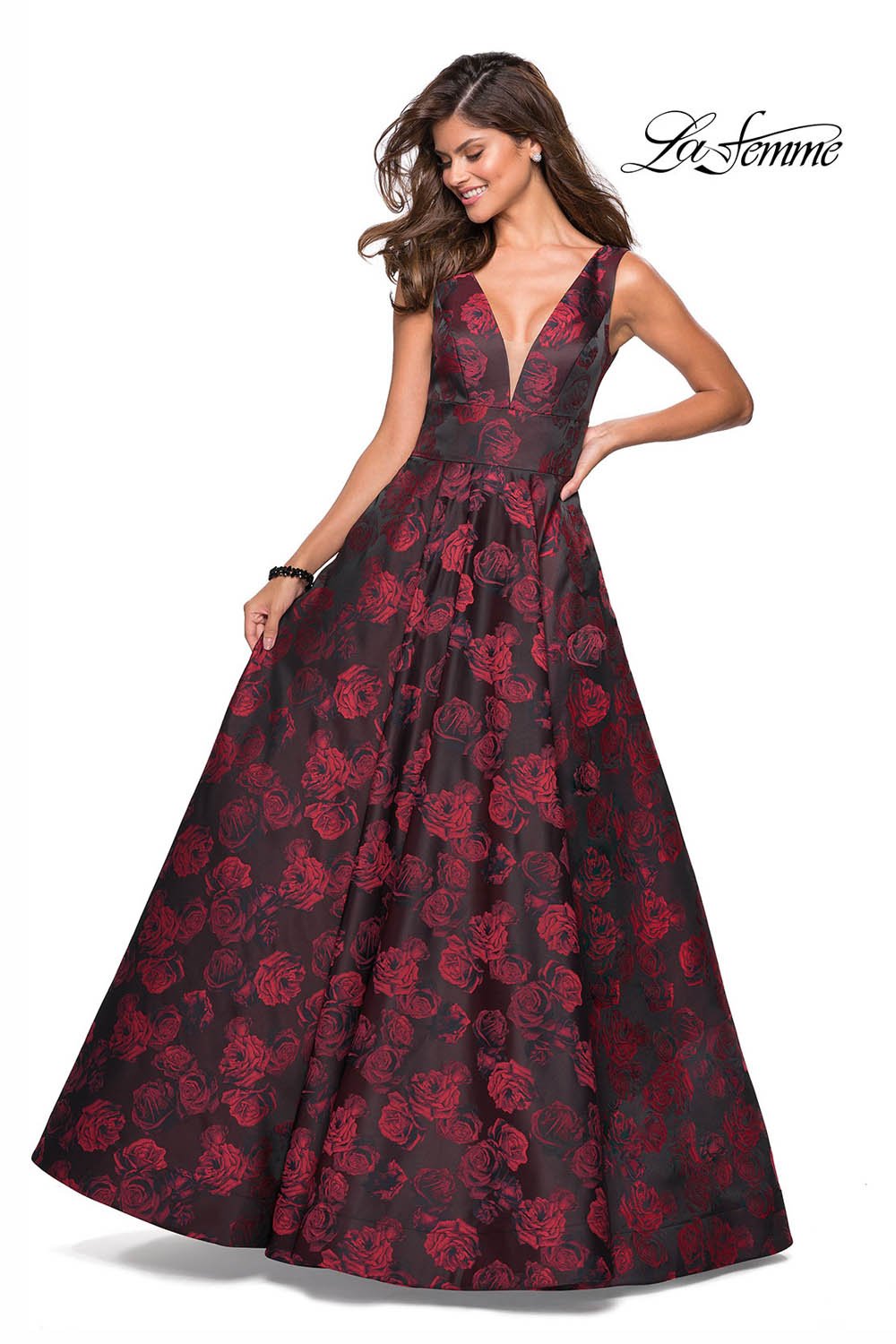 La Femme 27298 prom dress images. La Femme 27298 is available in these colors: Red Black.
