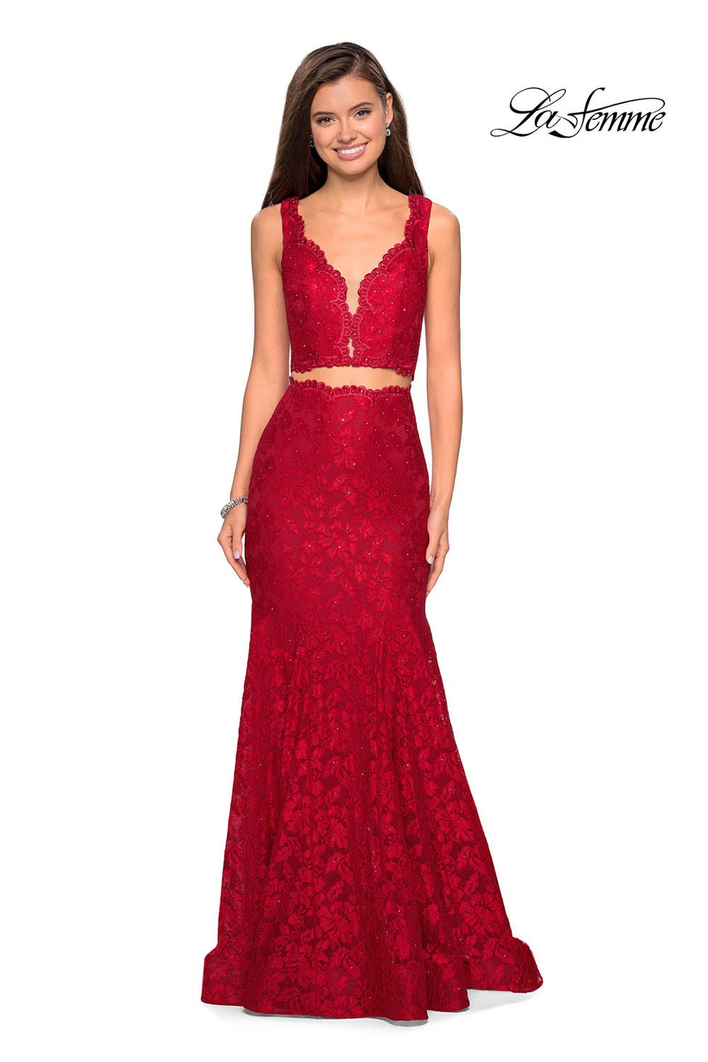 La Femme 27302 prom dress images. La Femme 27302 is available in these colors: Cloud Blue, Pale Yellow, Red, White.