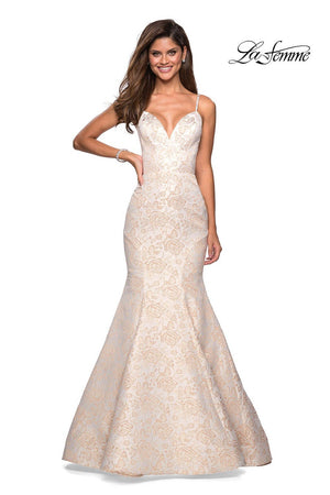 La Femme 27310 prom dress images.  La Femme 27310 is available in these colors: Ivory Gold.