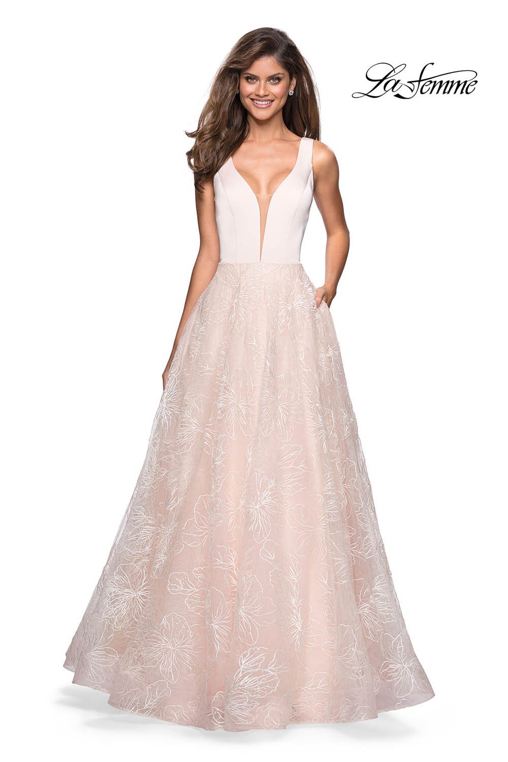 La Femme 27325 prom dress images. La Femme 27325 is available in these colors: Pale Pink.