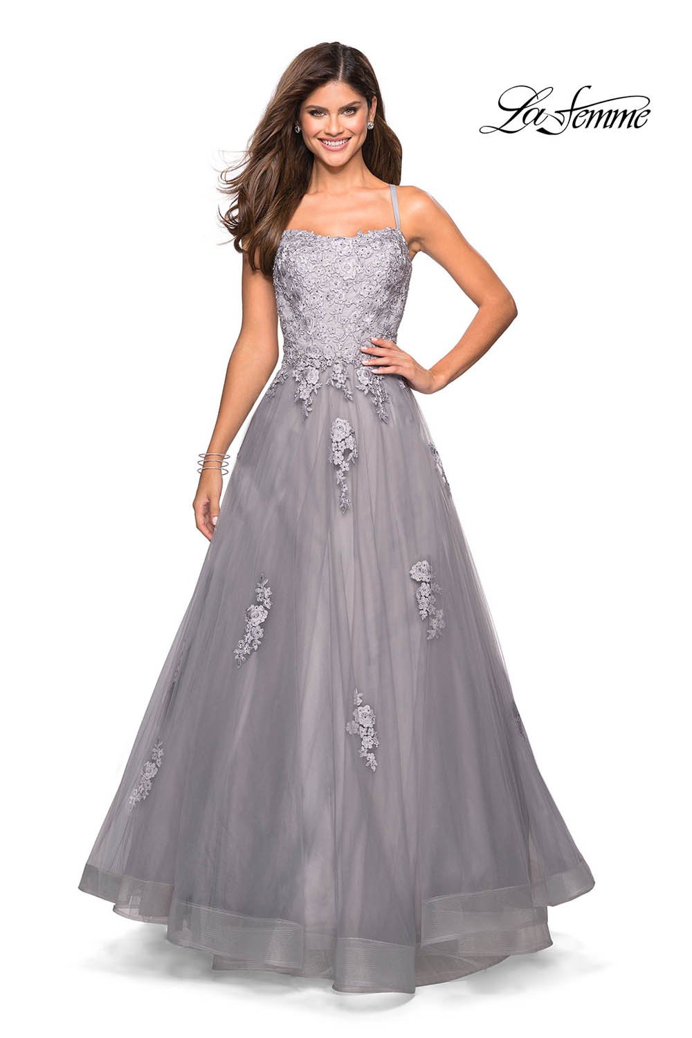 La Femme 27441 prom dress images. La Femme 27441 is available in these colors: Burgundy, Navy, Pale Yellow, Silver.