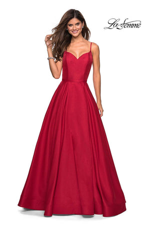 La Femme 27447 prom dress images.  La Femme 27447 is available in these colors: Navy, Red.