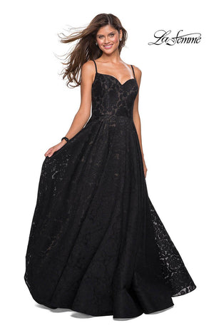 La Femme 27449 prom dress images.  La Femme 27449 is available in these colors: Black, Red.