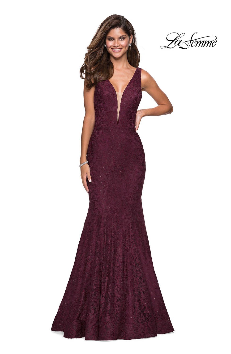 La Femme 27464 prom dress images. La Femme 27464 is available in these colors: Dark Berry, Dark Turquoise, Electric Blue, Navy.