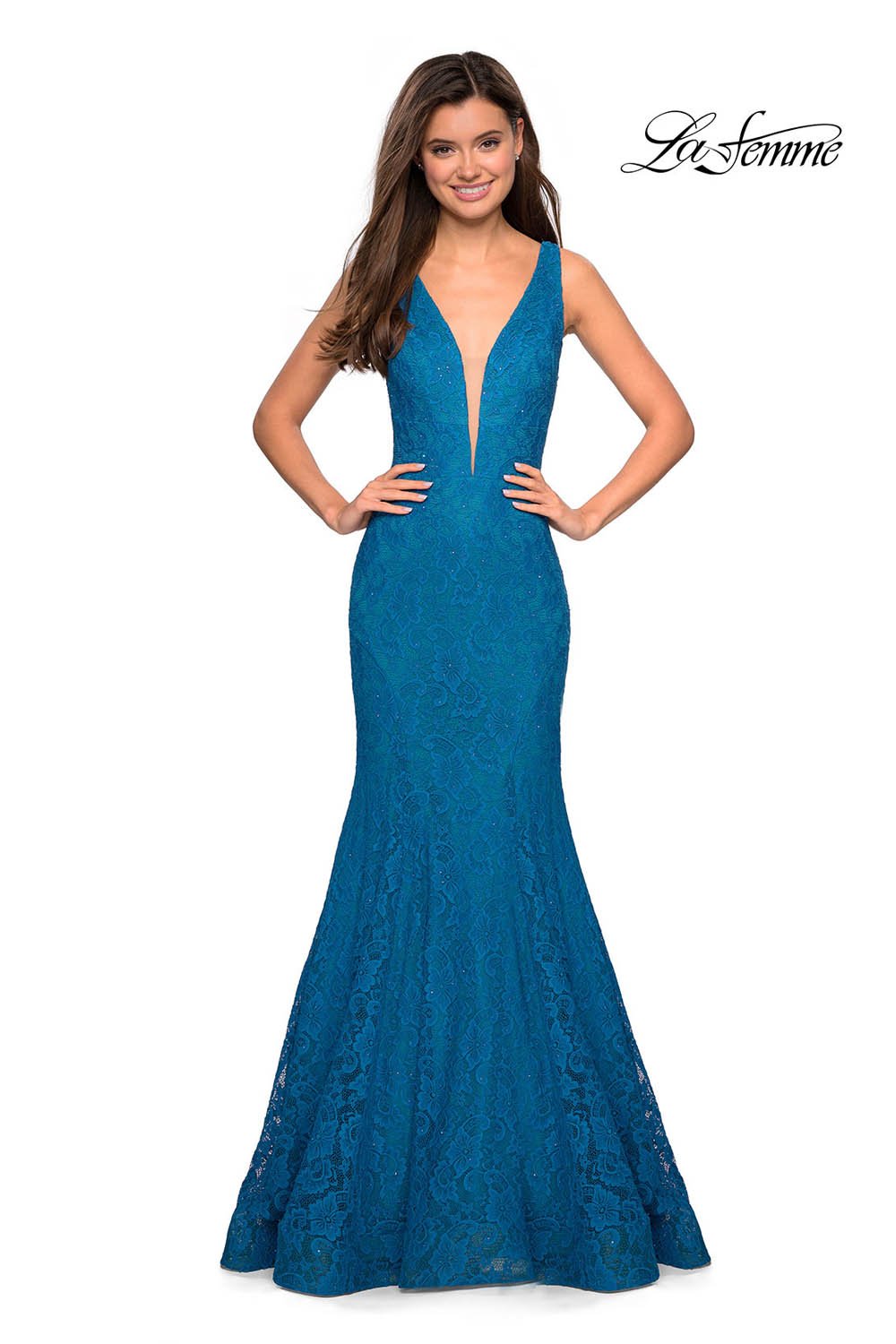 La Femme 27464 prom dress images. La Femme 27464 is available in these colors: Dark Berry, Dark Turquoise, Electric Blue, Navy.