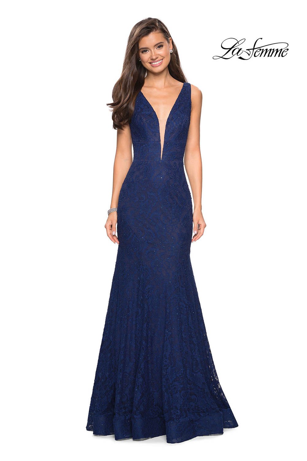 La Femme 27464 prom dress images.  La Femme 27464 is available in these colors: Dark Berry, Dark Turquoise, Electric Blue, Navy.