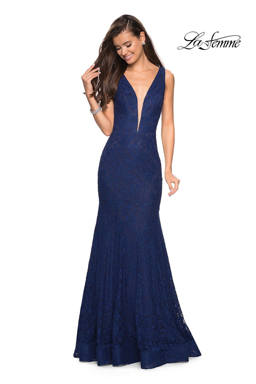 La Femme 27464 prom dress images.  La Femme 27464 is available in these colors: Dark Berry, Dark Turquoise, Electric Blue, Navy.