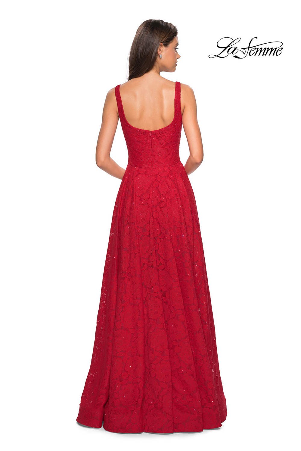 La Femme 27476 prom dress images. La Femme 27476 is available in these colors: Cloud Blue, Dark Berry, Gunmetal, Red, White.