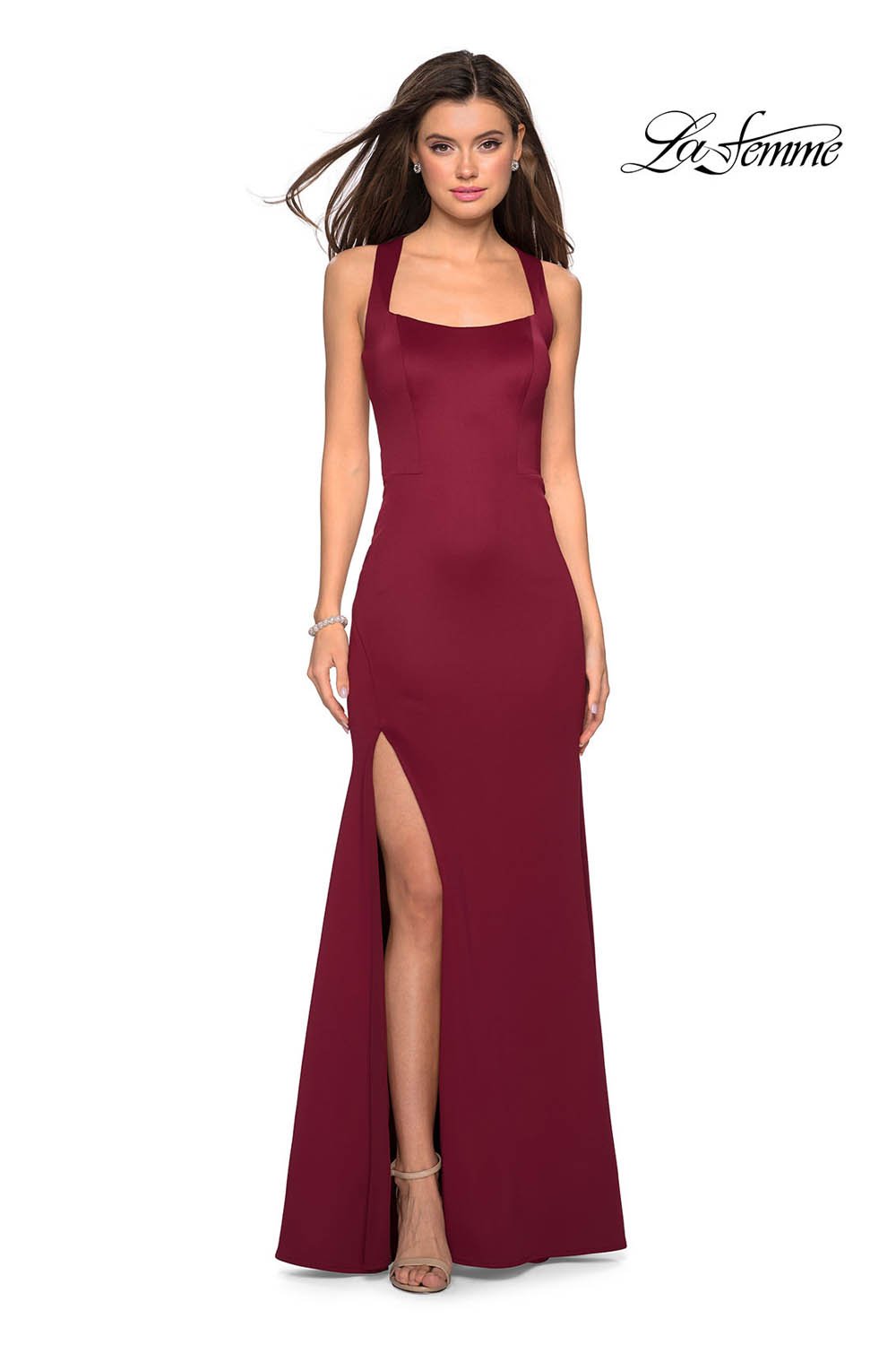 La Femme 27479 prom dress images. La Femme 27479 is available in these colors: Black, Ivory, Kelly Green, Wine.