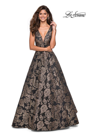 La Femme 27482 prom dress images.  La Femme 27482 is available in these colors: Gold Black.